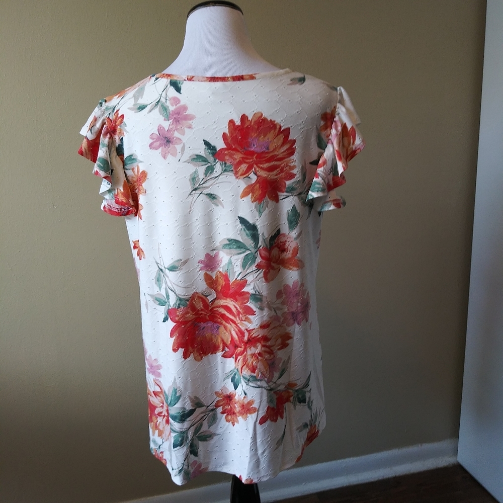 Cato White Floral Eyelet Knotted Blouse with Flutter Sleeves - Picture 7 of 7